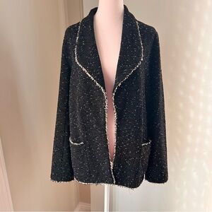 Max studio tweed open blazer career black white size L